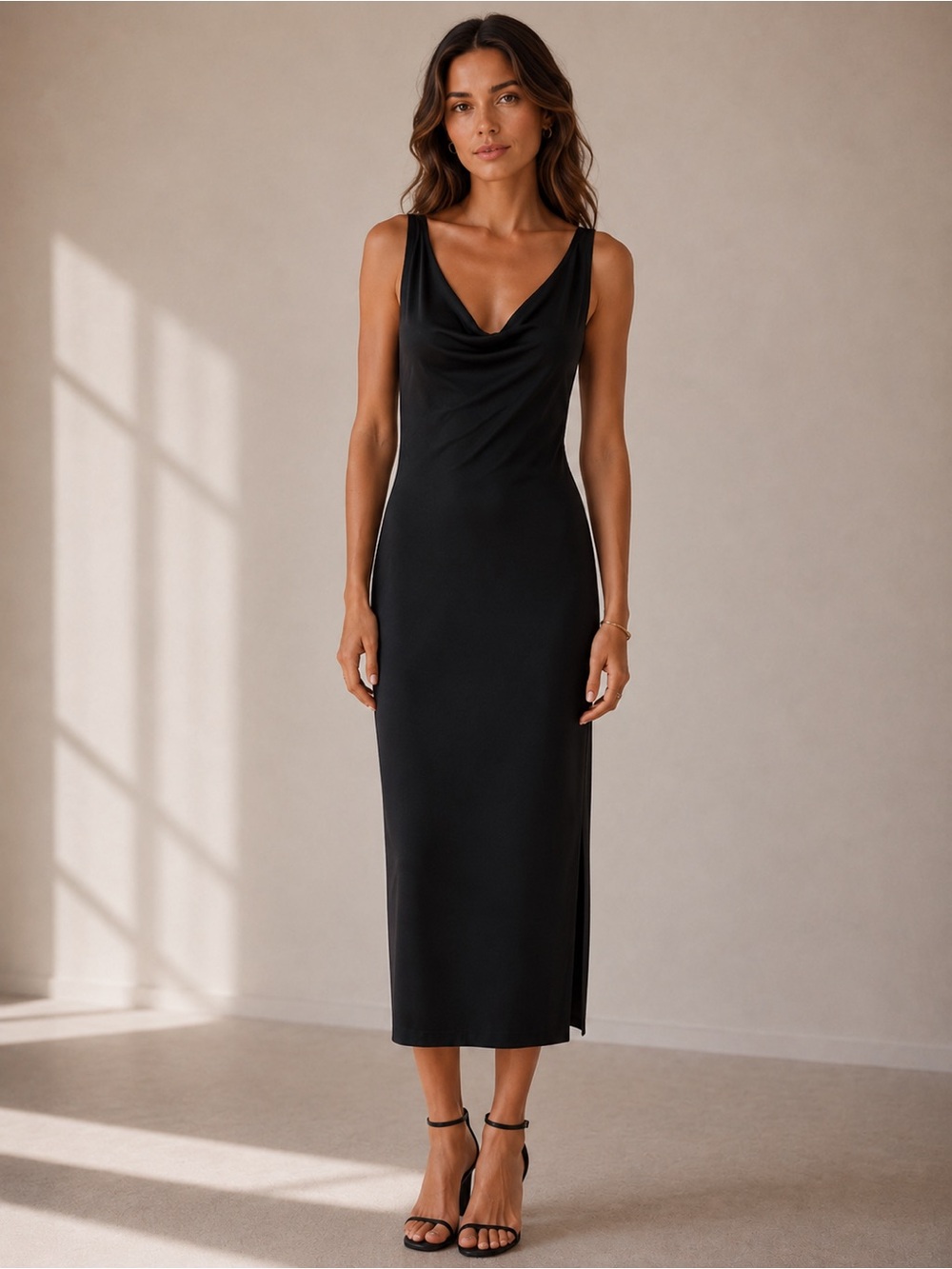 Vintage Gucci Tom Ford Era Black Cowl Neck Column Dress Made in Italy Zamasport